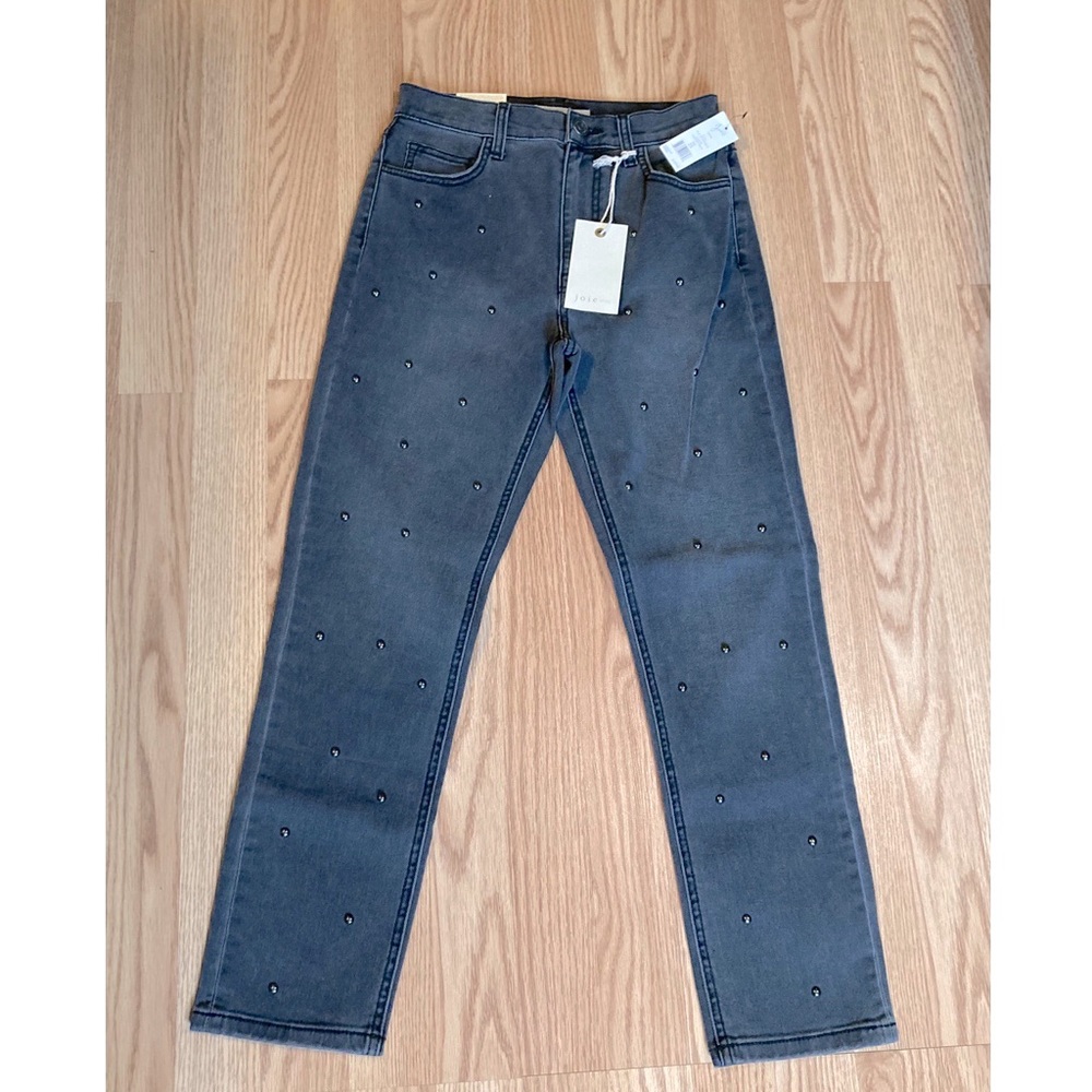 Joie Black Studded High Rise Straight Jeans